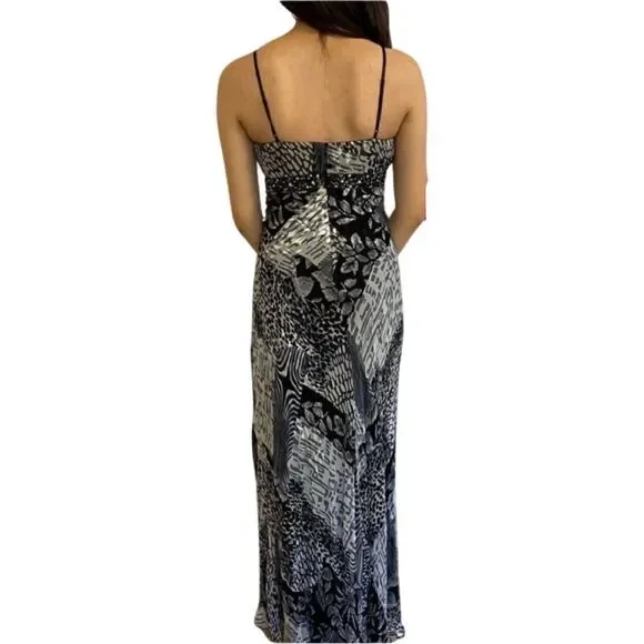 Nina Austin longprint dress w/ bead accents